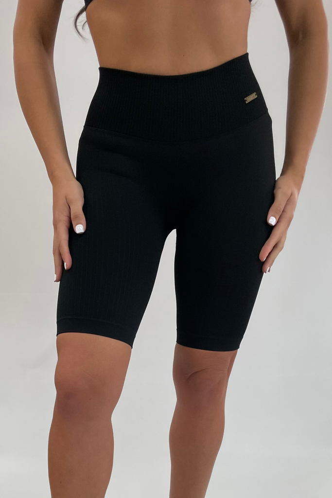 Seamless Ribbed Biker Shorts - Black - Ladies
